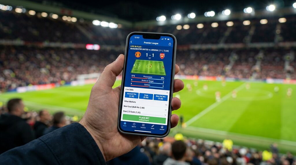 Мобильное приложение Bet-M на смартфоне со статистикой live-матча
